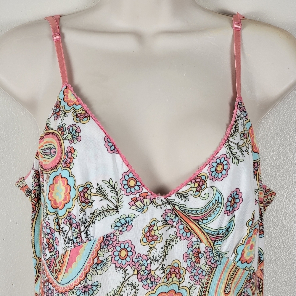 PJ Salvage Orange Pink Paisley Maxi Dress Ruffle Tier Crochet Lace Medium Boho